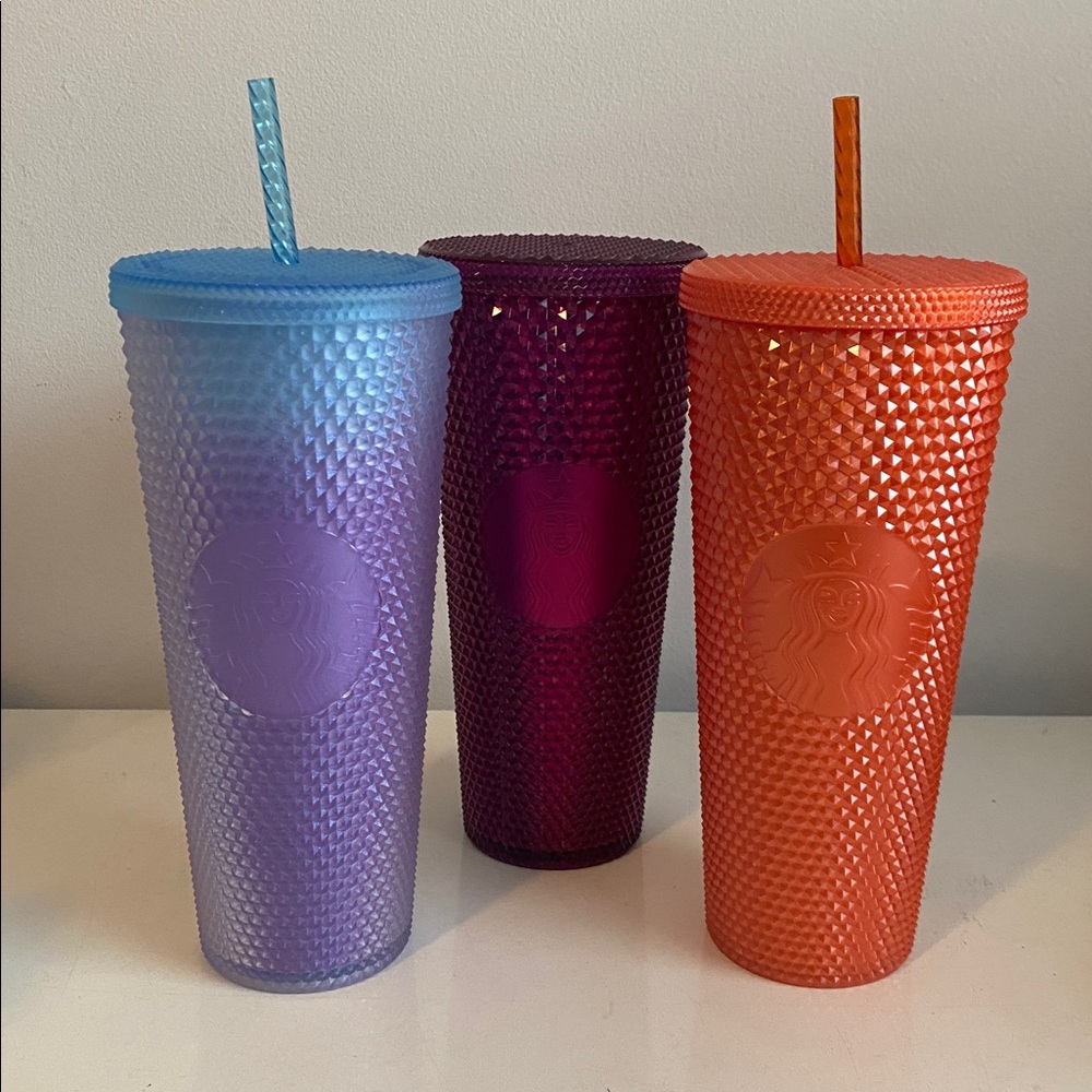 Starbucks Orange Pearl, Deep Purple, Blue & Purple Studded Venti Tumblers 24 oz.